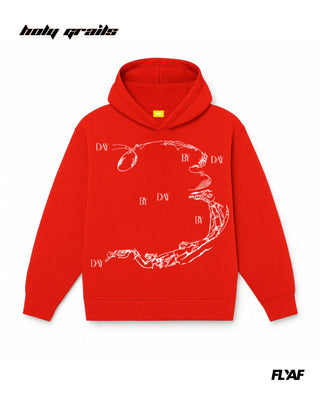 Street Style 'Enigma Gaze' Red 360 GSM 100% Cotton Graphic Patch Printed Oversize Hoodie HG x FLYAF - Front