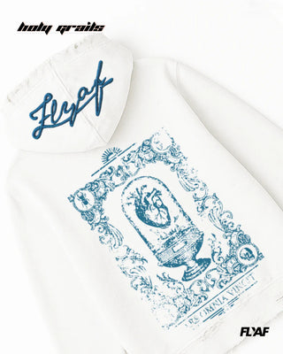 Street Style 'Ethereal Edge' White 360 GSM 100% Cotton Screen Print & Puff Embroidery Oversize Hoodie HG x FLYAF - Back
