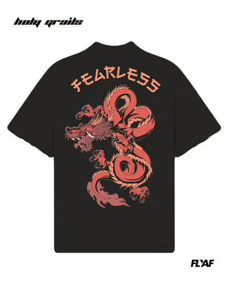 Street Style 'Fearless Dragon' Black 240 GSM 100% Cotton Puff Printed Oversize Tee HG x FLYAF - Back