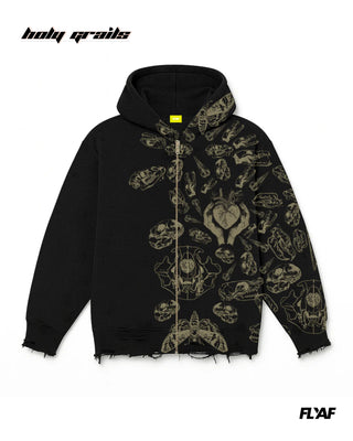 Street Style 'Fractured Pulse' Black 360 GSM 100% Cotton Puff Printed Oversized Zipper Hoodie HG x FLYAF - Front