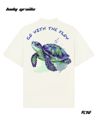 Street Style 'Go With The Flow' White 240 GSM 100% Cotton Puff Printed Oversize Tee HG x FLYAF - Back