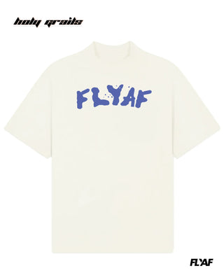 Street Style 'Go With The Flow' White 240 GSM 100% Cotton Puff Printed Oversize Tee HG x FLYAF - Front