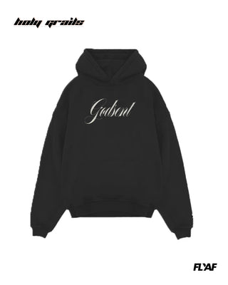 Street Style 'God Sent' Black 240 GSM 100% Cotton Puff Printed Oversize Hoodie HG x FLYAF - Front