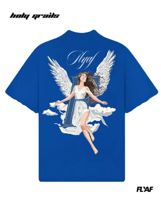 Street Style 'God Sent' Blue 240 GSM 100% Cotton Puff Printed Oversize Tee HG x FLYAF - Back