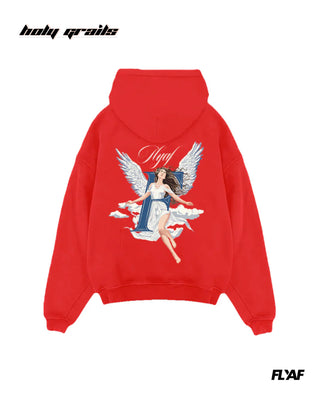 Street Style 'God Sent' Red 240 GSM 100% Cotton Puff Printed Oversize Hoodie HG x FLYAF - Back