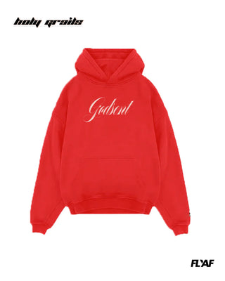 Street Style 'God Sent' Red 240 GSM 100% Cotton Puff Printed Oversize Hoodie HG x FLYAF - Front