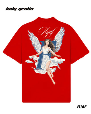 Street Style 'God Sent' Red 240 GSM 100% Cotton Puff Printed Oversize Tee HG x FLYAF - Back
