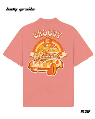 Street Style 'Groovy' Peach 240 GSM 100% Cotton Puff Printed Oversize Tee HG x FLYAF - Back