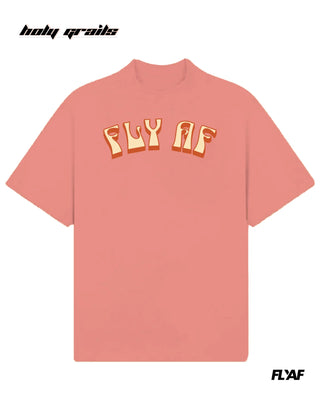 Street Style 'Groovy' Peach 240 GSM 100% Cotton Puff Printed Oversize Tee HG x FLYAF - Front