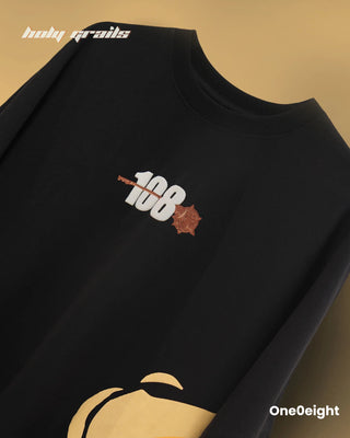 Street Style 'Hanuman Force of Faith' Black 240 GSM 100% Cotton Screen & Puff Printed Oversize Tee - Front Print Close Up