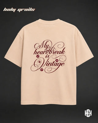 Street Style 'Heartbreaker' Cream 240 GSM 100% Terry Cotton Graphic Printed Oversize T-Shirt HG x Charactr - Back