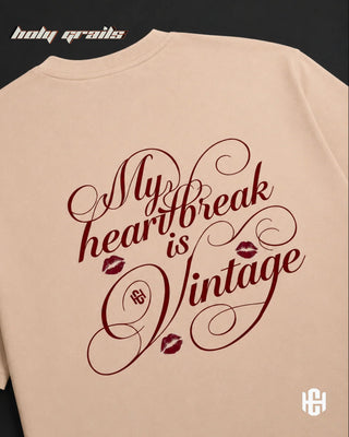 Street Style 'Heartbreaker' Cream 240 GSM 100% Terry Cotton Graphic Printed Oversize T-Shirt HG x Charactr - Back Print Close Up