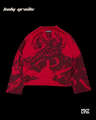 Street Style 'Heaven & Hell' Red Waffle Cotton Graphic Printed Oversize Sweatshirt HG x Pvt Ltd - Back