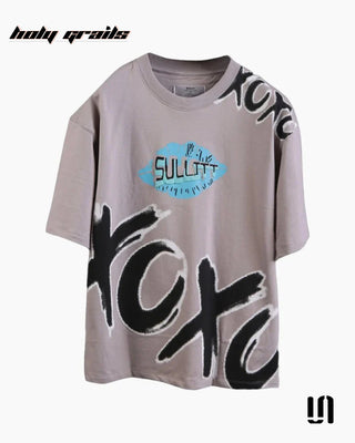 Street Style 'Hugs & Kisses' Ash Grey 240 GSM 100% French Terry Cotton Oversized Tee HG x Sullitt - Front