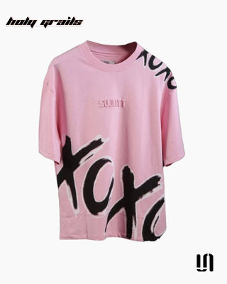 Street Style 'Hugs & Kisses' Pink 240 GSM 100% French Terry Cotton Puff Printed Oversized Tee HG x Sullitt - Front
