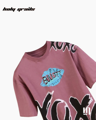Street Style 'Hugs & Kisses' Pink 240 GSM 100% French Terry Cotton Puff Printed Oversized Tee HG x Sullitt - Front Close