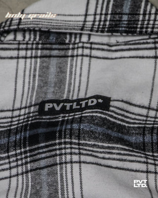 Street Style 'Iced White Button Down' White Black Checkered Flannel Full Sleeve Shirt HG x Pvt Ltd - Back Tag Close Up