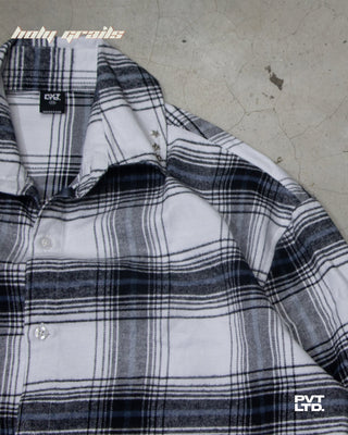 Street Style 'Iced White Button Down' White Black Checkered Flannel Full Sleeve Shirt HG x Pvt Ltd - Front Close Up