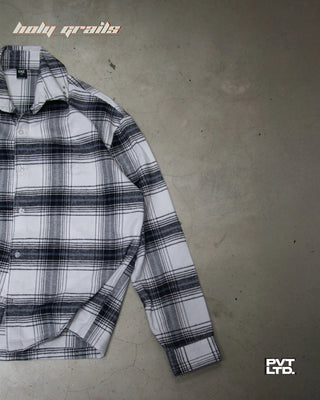 Street Style 'Iced White Button Down' White Black Checkered Flannel Full Sleeve Shirt HG x Pvt Ltd - Front Side