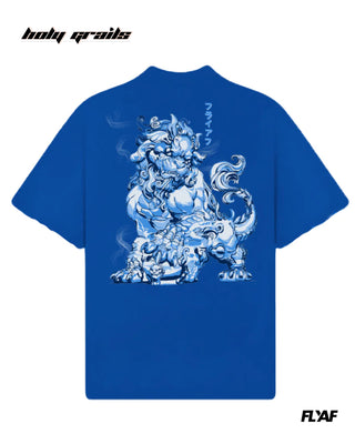Street Style 'Imperial Roar' Blue 240 GSM 100% Cotton Puff Printed Oversize Tee HG x FLYAF - Back