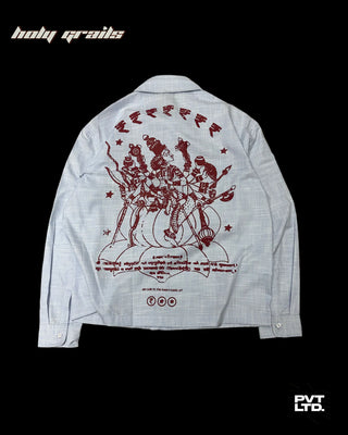 Street Style 'Kaavi Kale' Blue Linen Graphic Printed Full Sleeve Oversize Fit Shirt HG x Pvt Ltd - Back