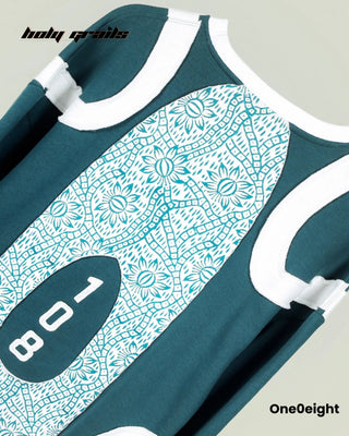 Street Style 'Kalakrit' Green 350 GSM 100% Cotton Fleece Block Print Embroidery Oversize Sweatshirt - Back Close