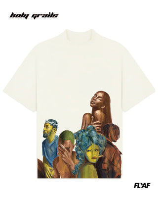 Street Style 'Legends Only' White 240 GSM 100% Cotton Puff Printed Oversize Tee HG x FLYAF - Front