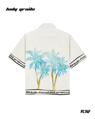 Street Style 'Liberta Racer' White 100% Polyester Cuban Collar Half Sleeve Oversize Shirt HG x FLYAF - Back