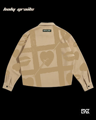 Street Style 'Love X & O' Beige Unisex Corduroy Printed Shirt HG x Pvt Ltd - Back