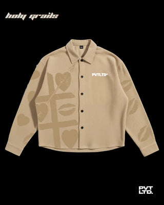 Street Style 'Love X & O' Beige Unisex Corduroy Printed Shirt HG x Pvt Ltd - Front