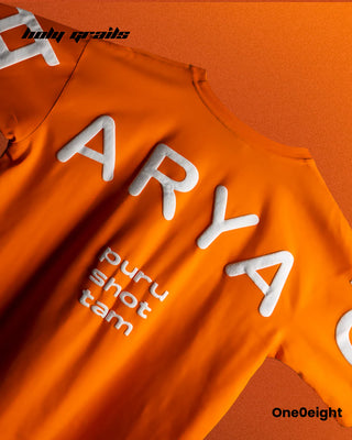 Street Style 'Maryada' Orange Premium 280 GSM French Terry Cotton 3D & Puff Printed Oversize Tee HG x One0eight - Back