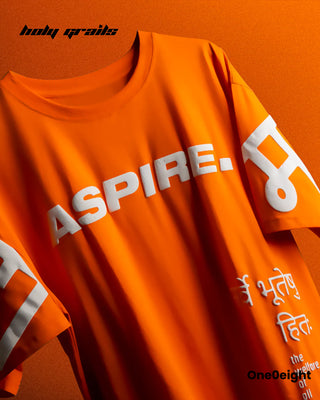 Street Style 'Maryada' Orange Premium 280 GSM French Terry Cotton 3D & Puff Printed Oversize Tee HG x One0eight - Front