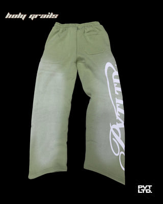 Street Style 'Matcha' Green 100% Cotton Fleece Wide Leg Track Pants HG x Pvt Ltd - Back