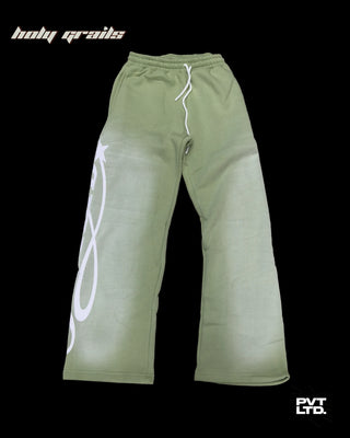 Street Style 'Matcha' Green 100% Cotton Fleece Wide Leg Track Pants HG x Pvt Ltd - Front