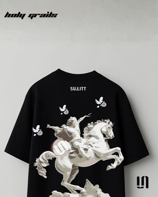 Street Style 'Mighty Horse' Black 240 GSM 100% French Terry Cotton Puff Printed Oversized Tee HG x Sullitt - Back