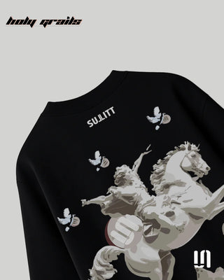 Street Style 'Mighty Horse' Black 240 GSM 100% French Terry Cotton Puff Printed Oversized Tee HG x Sullitt - Back Close