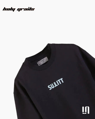 Street Style 'Mighty Horse' Black 240 GSM 100% French Terry Cotton Puff Printed Oversized Tee HG x Sullitt - Front Close