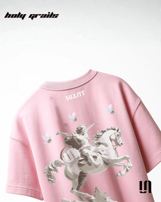 Street Style 'Mighty Horse' Pink 240 GSM 100% French Terry Cotton Puff Printed Oversized Tee HG x Sullitt - Back Close