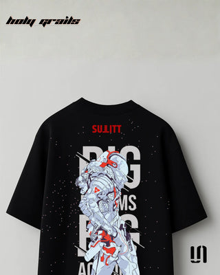 Street Style 'Moon Walker' Black 240 GSM 100% French Terry Cotton Puff Printed Oversized Tee HG x Sullitt - Back