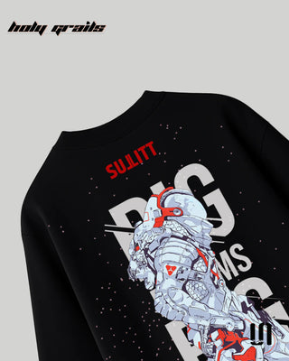 Street Style 'Moon Walker' Black 240 GSM 100% French Terry Cotton Puff Printed Oversized Tee HG x Sullitt - Back Close