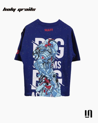 Street Style 'Moon Walker' Blue 240 GSM 100% French Terry Cotton Puff Printed Oversized Tee HG x Sullitt - Back Full 1
