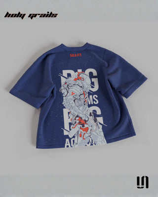 Street Style 'Moon Walker' Blue 240 GSM 100% French Terry Cotton Puff Printed Oversized Tee HG x Sullitt - Back Full 2