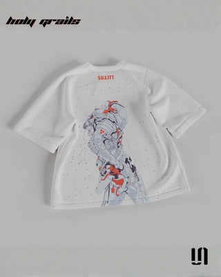 Street Style 'Moon Walker' White 240 GSM 100% French Terry Cotton Puff Printed Oversized Tee HG x Sullitt - Back