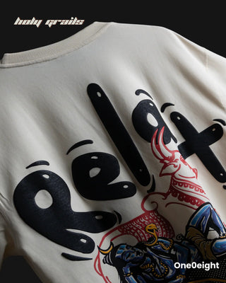 Street Style 'NidraShankar' Cream 240 GSM 100% Cotton Screen & Puff Printed Oversize Tee HG x One0eight - Back Close Up