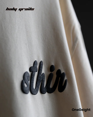 Street Style 'NidraShankar' Cream 240 GSM 100% Cotton Screen & Puff Printed Oversize Tee HG x One0eight - Front Close Up
