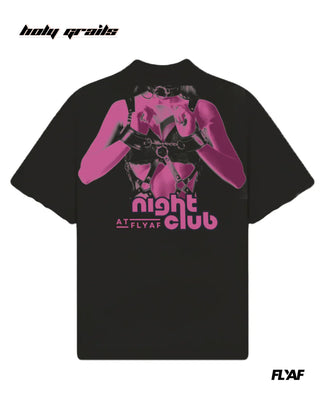 Street Style 'Night Club' Black 240 GSM 100% Cotton Puff Printed Oversize Tee HG x FLYAF - Back