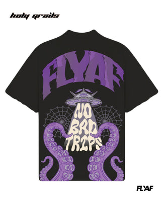 Street Style 'No Bad Trips' Black 240 GSM 100% Cotton Puff Printed Oversize Tee HG x FLYAF - Back