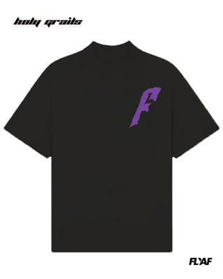 Street Style 'No Bad Trips' Black 240 GSM 100% Cotton Puff Printed Oversize Tee HG x FLYAF - Front