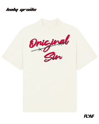 Street Style 'Original Sin' White 240 GSM 100% Cotton Puff Printed Oversize Tee HG x FLYAF - Front