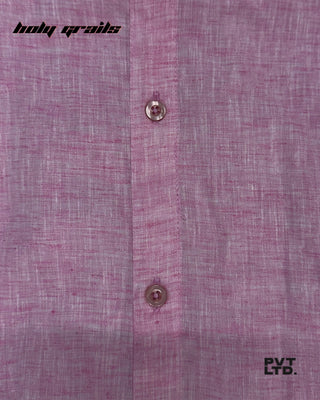 Street Style 'Pink Solid' 30% Linen 70% Cotton Full Sleeve Solid Shirt HG x Pvt Ltd - Front Close Up